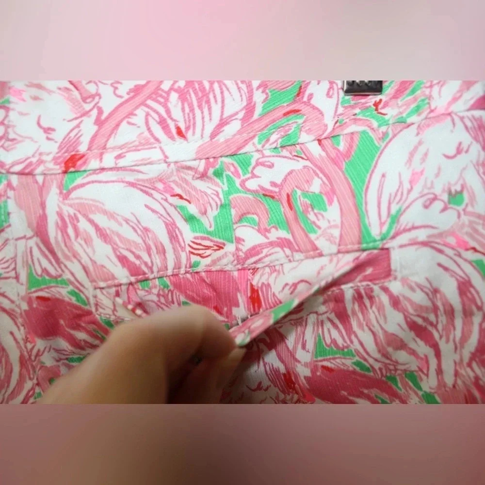 Lilly Pulitzer 5" Buttercup Mid Rise Scalloped Shorts in Pink Colony Flamingo 4 - Picture 11 of 14